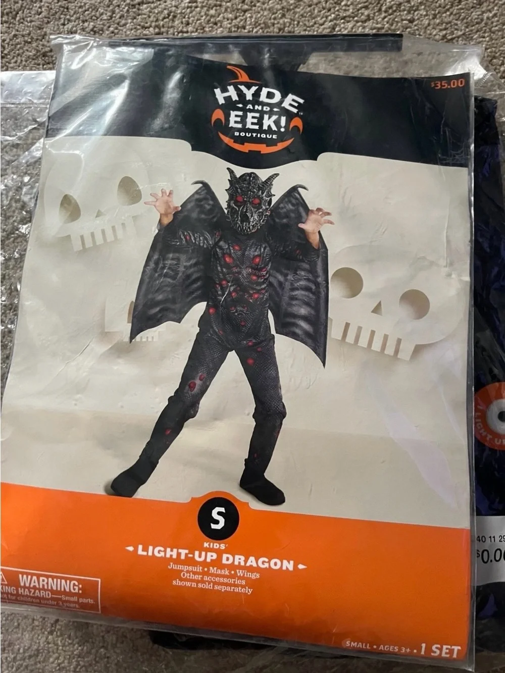 Brand New Kids Light-Up Dragon Costume Jumpsuit Mask Wings Size S